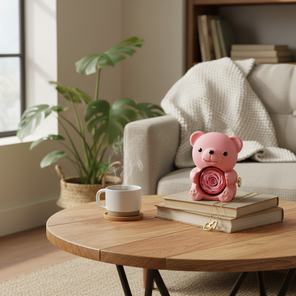 Collier Cœur Gravé & Coffret Ourson