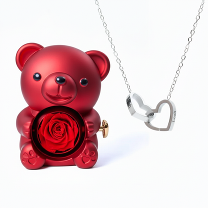 Collier Cœur Gravé & Coffret Ourson