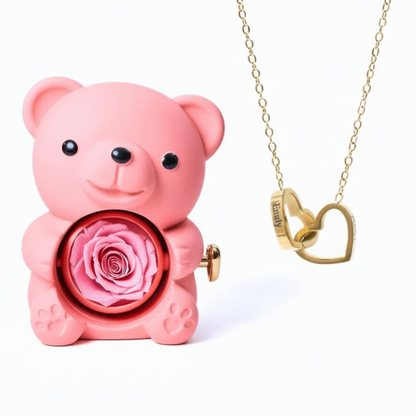 Collier Cœur Gravé & Coffret Ourson