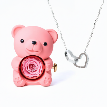 Collier Cœur Gravé & Coffret Ourson