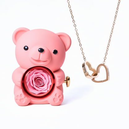 Collier Cœur Gravé & Coffret Ourson