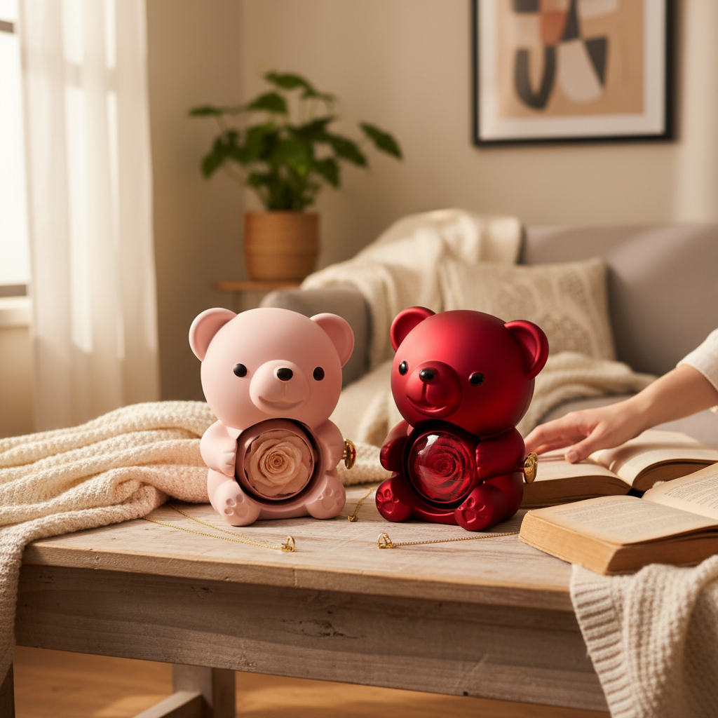 Collier Cœur Gravé & Coffret Ourson