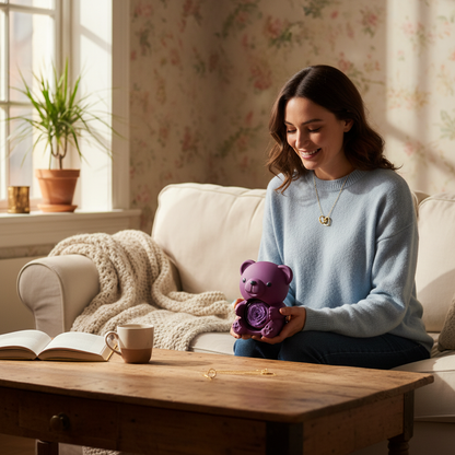 Collier Cœur Gravé & Coffret Ourson