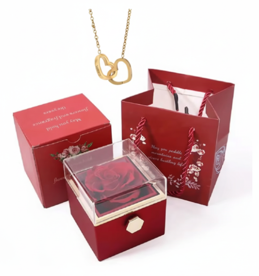 Collier Cœur Personnalisé & Boîte à Roses Rotative